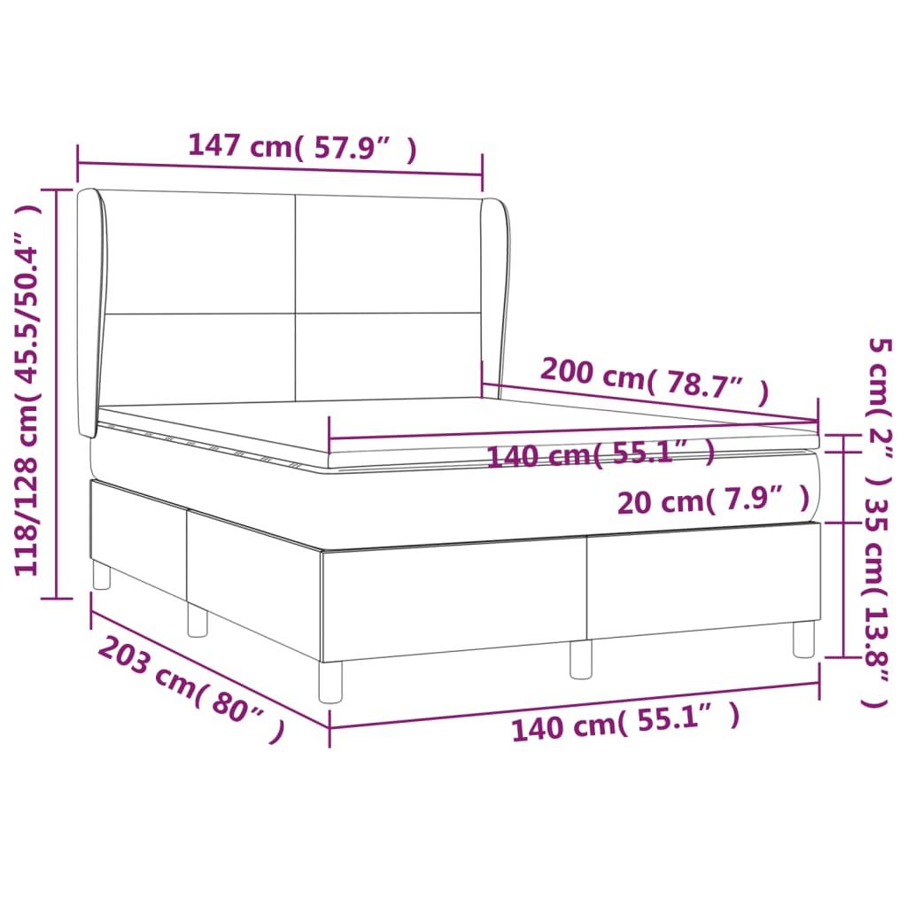 vidaXL Κρεβάτι Boxspring με Στρώμα Μπλε 140x200 εκ. Υφασμάτινο