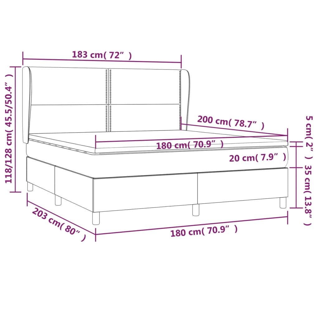 vidaXL Κρεβάτι Boxspring με Στρώμα Σκούρο Καφέ 180x200 εκ Υφασμάτινο