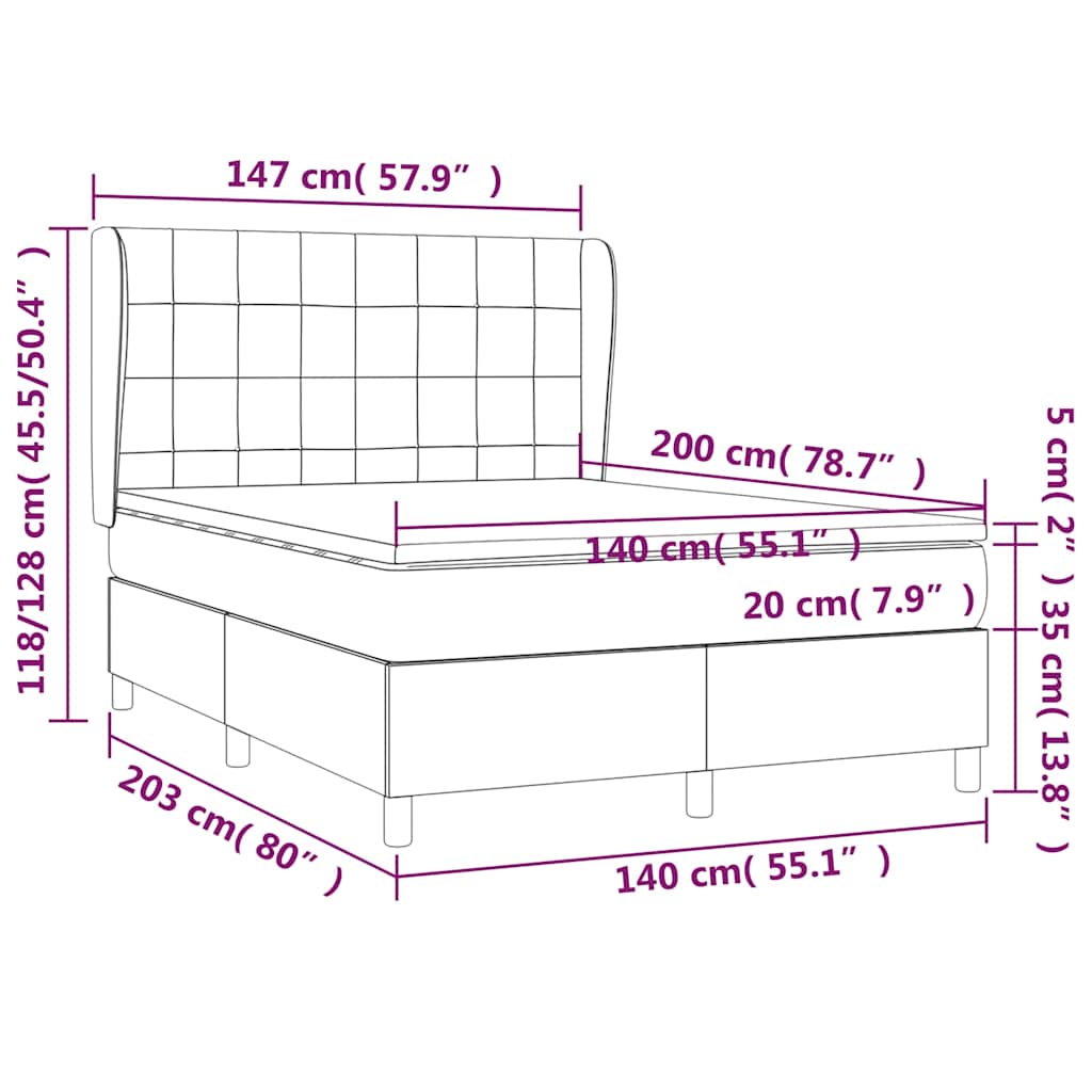 vidaXL Κρεβάτι Boxspring με Στρώμα Σκούρο Καφέ 140x200 εκ Υφασμάτινο