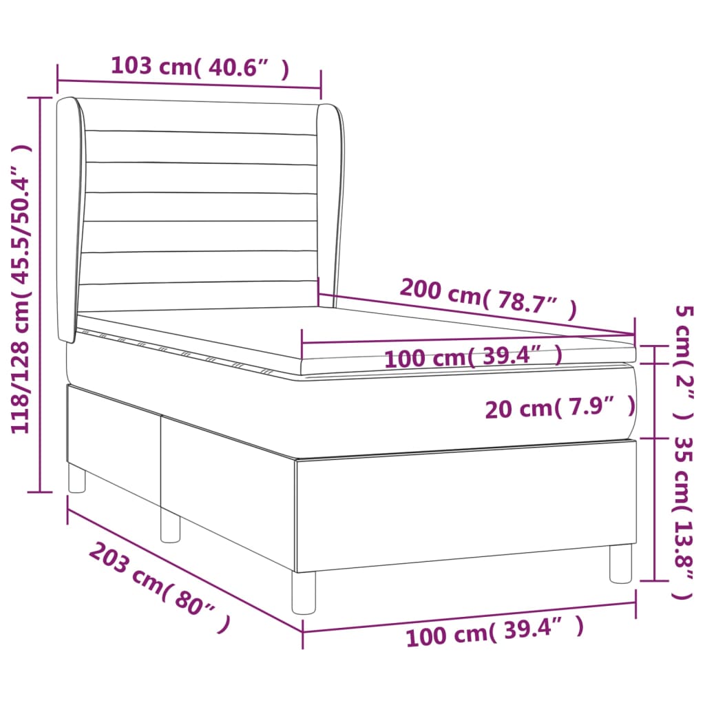 vidaXL Κρεβάτι Boxspring με Στρώμα Κρεμ 100 x 200 εκ. Υφασμάτινο