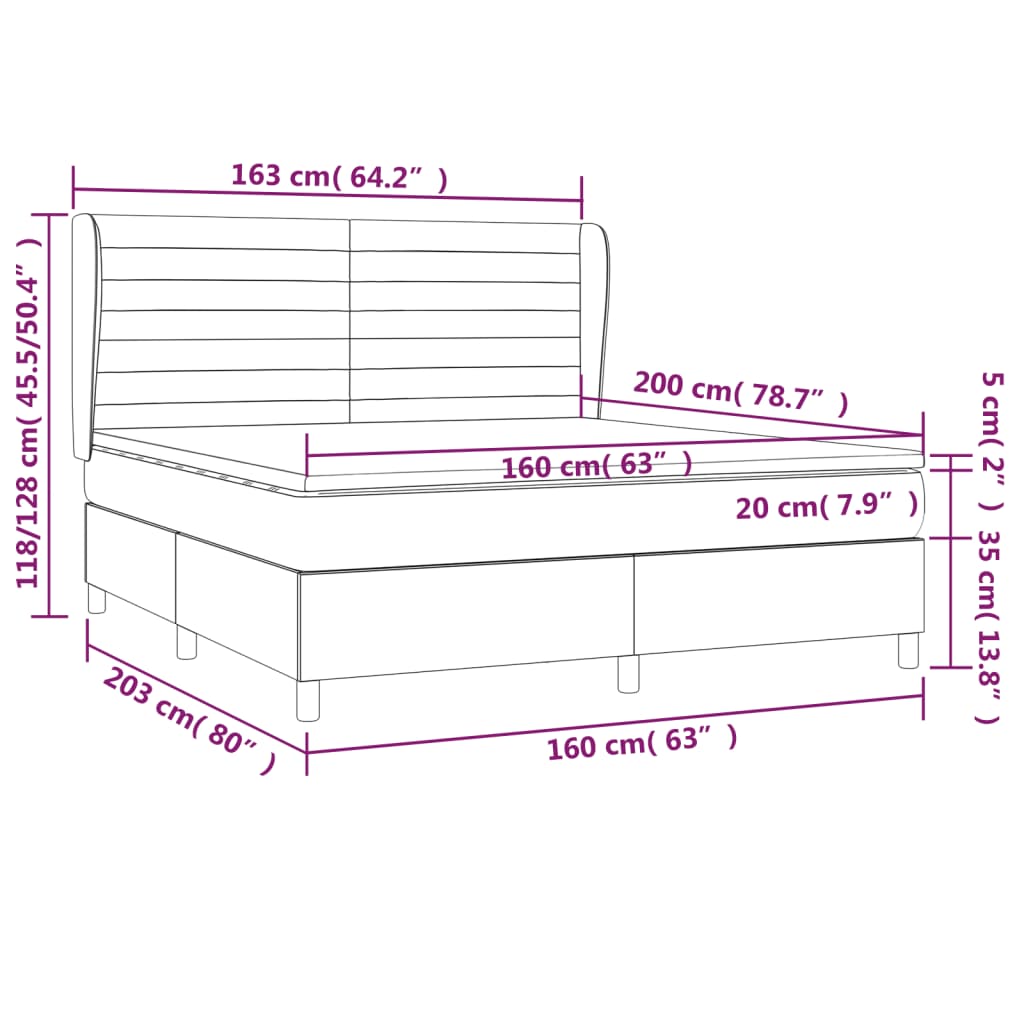 vidaXL Κρεβάτι Boxspring με Στρώμα Σκούρο Καφέ 160x200 εκ Υφασμάτινο