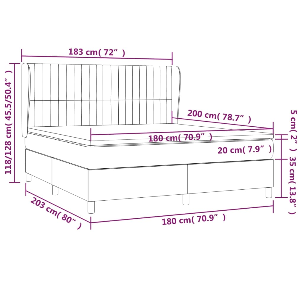 vidaXL Κρεβάτι Boxspring με Στρώμα Κρεμ 180x200 εκ. Υφασμάτινο