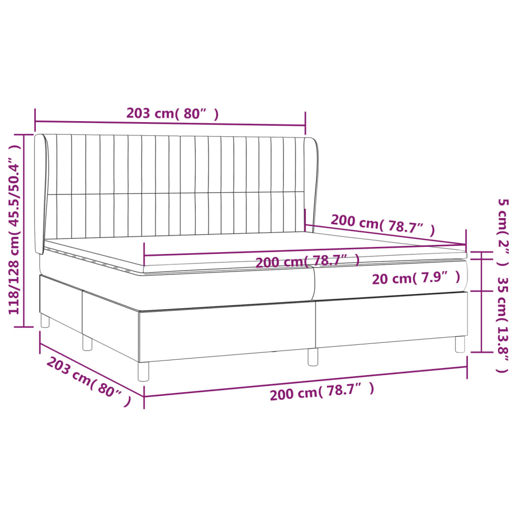 vidaXL Κρεβάτι Boxspring με Στρώμα Σκούρο Γκρι 200x200 εκ. Υφασμάτινο
