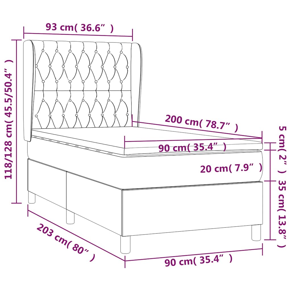 vidaXL Κρεβάτι Boxspring με Στρώμα Σκούρο Καφέ 90x200 εκ. Υφασμάτινο