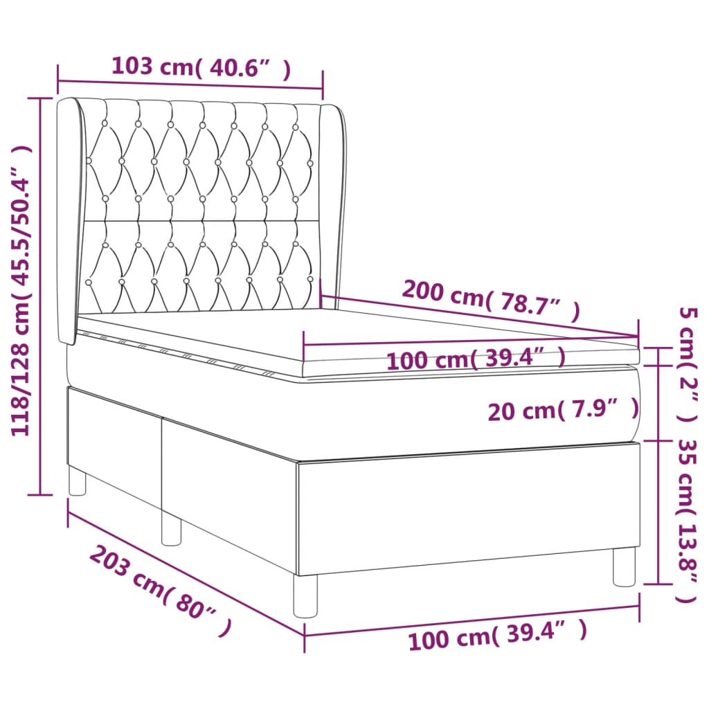 vidaXL Κρεβάτι Boxspring με Στρώμα Σκούρο Γκρι 100x200 εκ. Υφασμάτινο
