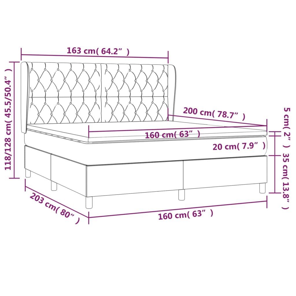 vidaXL Κρεβάτι Boxspring με Στρώμα Σκούρο Γκρι 160x200 εκ Υφασμάτινο