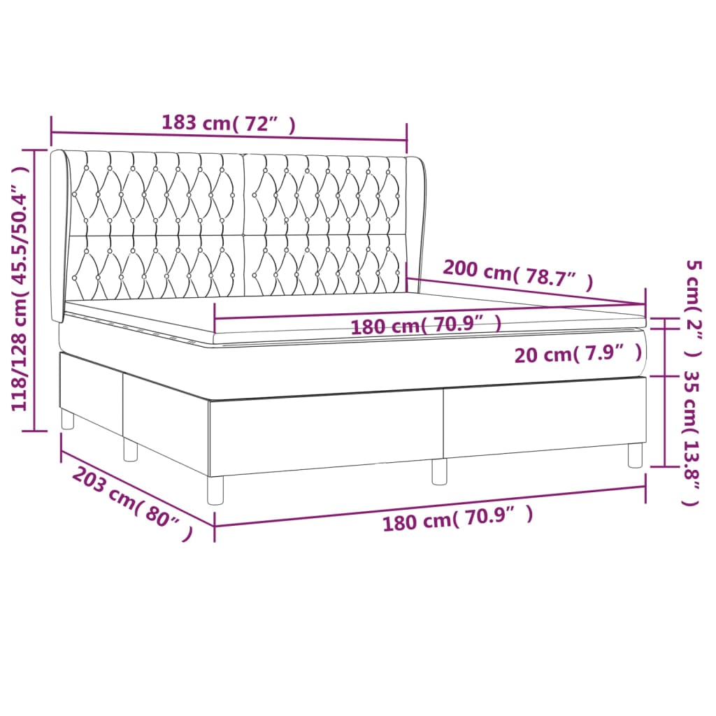 vidaXL Κρεβάτι Boxspring με Στρώμα Μαύρο 180x200 εκ. Υφασμάτινο