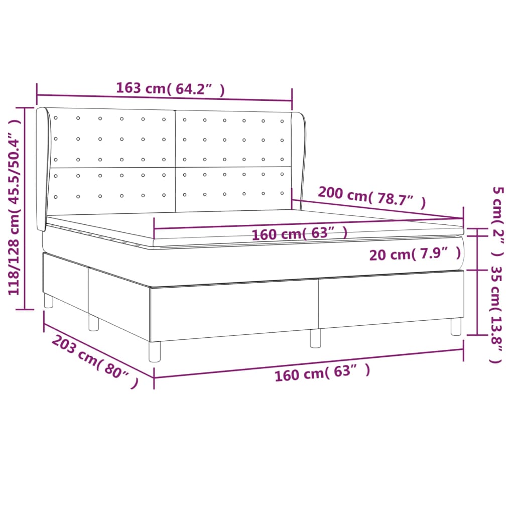 vidaXL Κρεβάτι Boxspring με Στρώμα Αν. Πράσινο 160x200εκ Υφασμάτινο