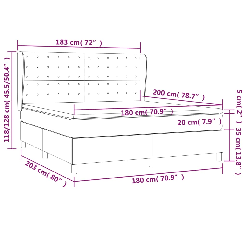 vidaXL Κρεβάτι Boxspring με Στρώμα Ανοιχτό Γκρι 180x200 εκ. Υφασμάτινο