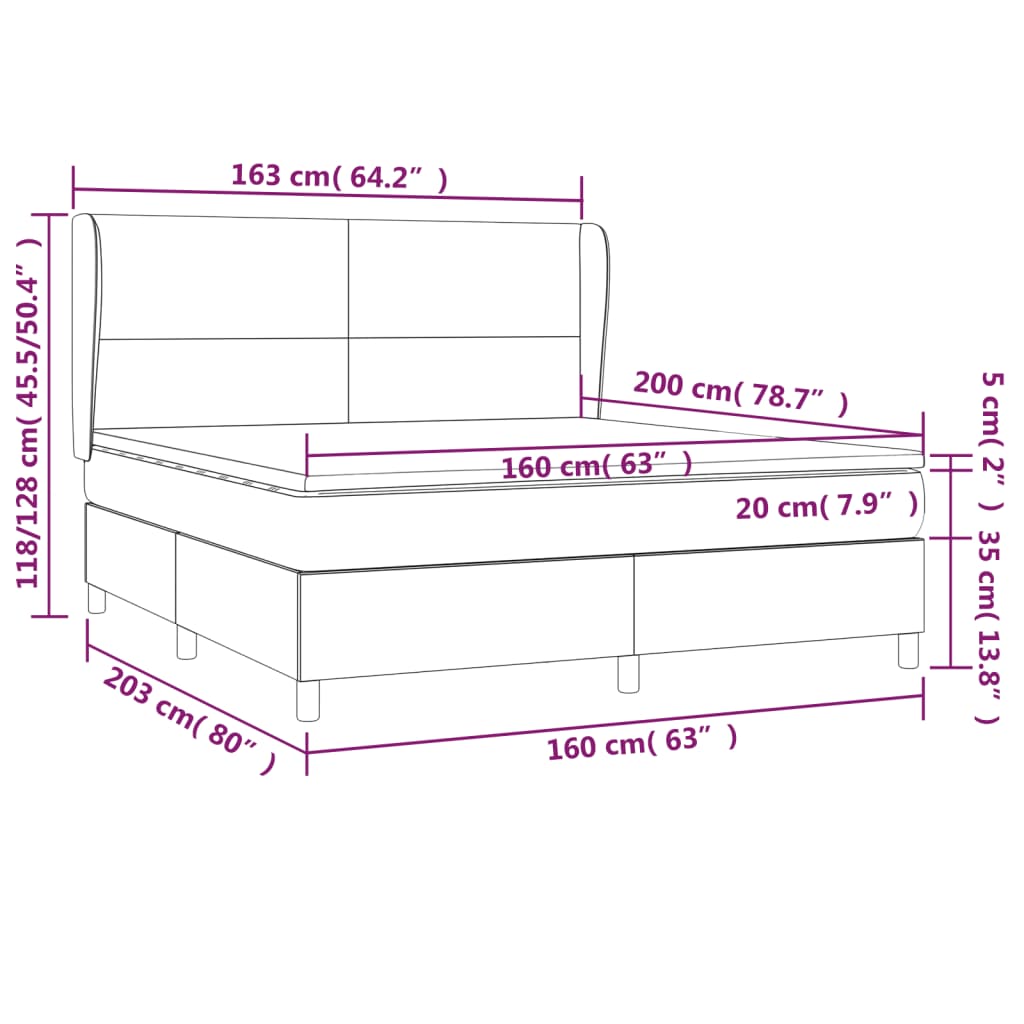 vidaXL Κρεβάτι Boxspring με Στρώμα Μαύρο 160x200 εκ. Υφασμάτινο