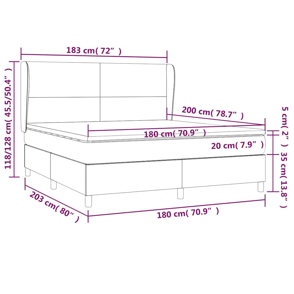 vidaXL Κρεβάτι Boxspring με Στρώμα Μπλε 180x200 εκ. Υφασμάτινο