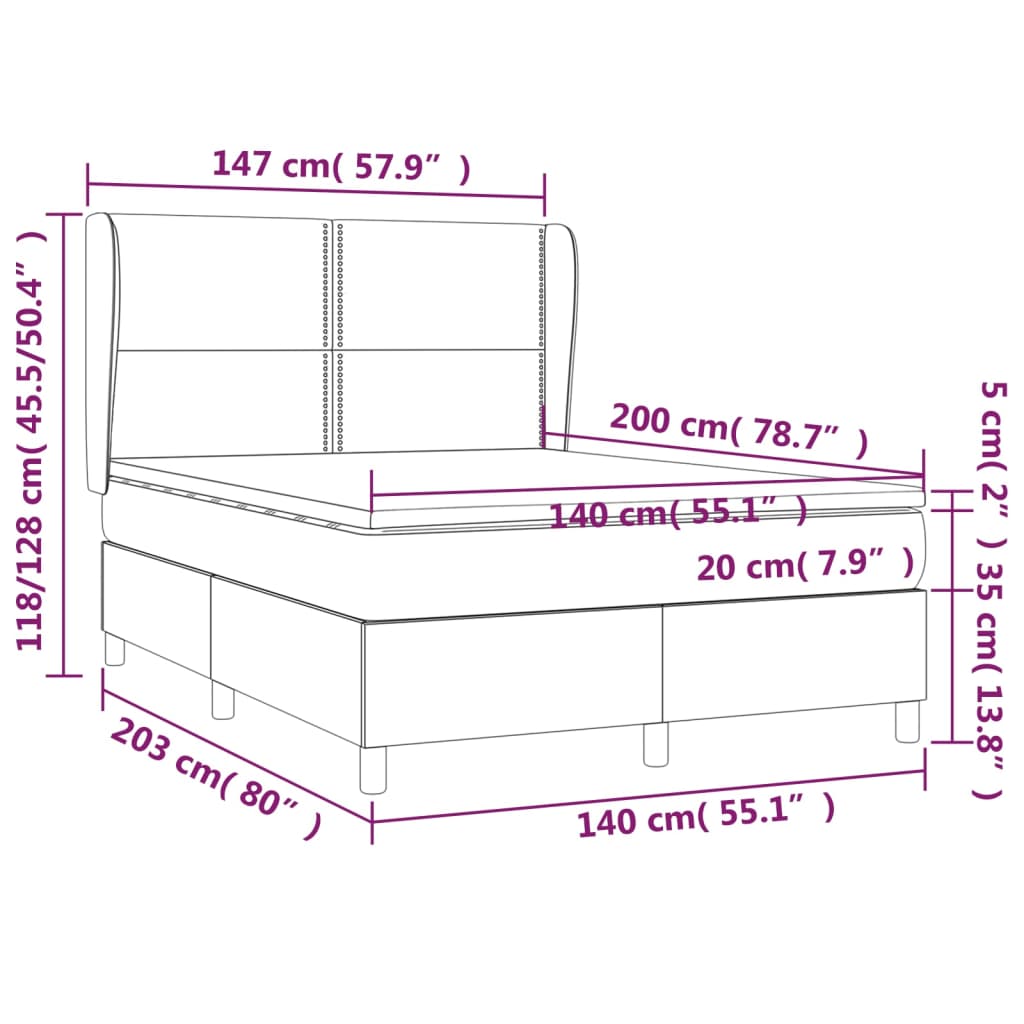 vidaXL Κρεβάτι Boxspring με Στρώμα Μαύρο 140x200 εκ. Υφασμάτινο