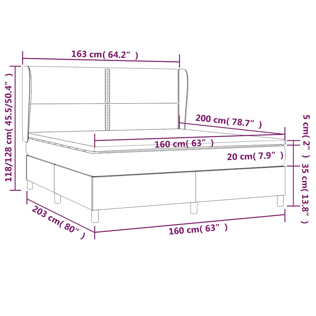 vidaXL Κρεβάτι Boxspring με Στρώμα Μαύρο 160x200 εκ. Υφασμάτινο