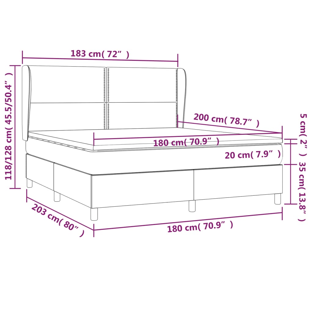 vidaXL Κρεβάτι Boxspring με Στρώμα Κρεμ 180x200 εκ. Υφασμάτινο