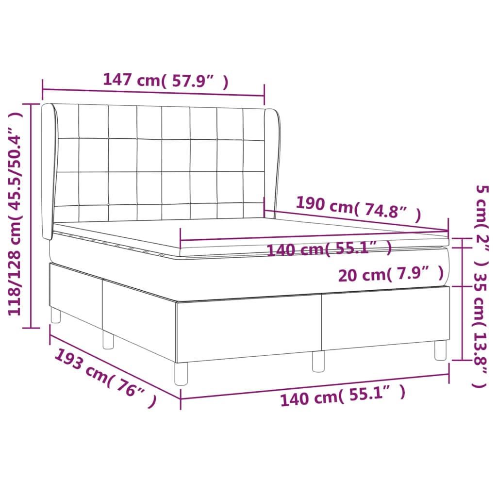 vidaXL Κρεβάτι Boxspring με Στρώμα Ανοιχτό Γκρι 140x190 εκ. Υφασμάτινο
