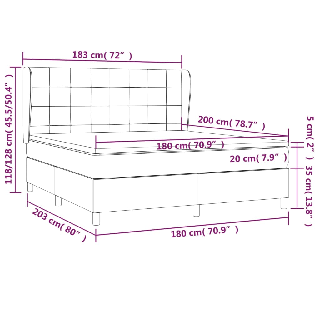 vidaXL Κρεβάτι Boxspring με Στρώμα Μπλε 180x200 εκ. Υφασμάτινο