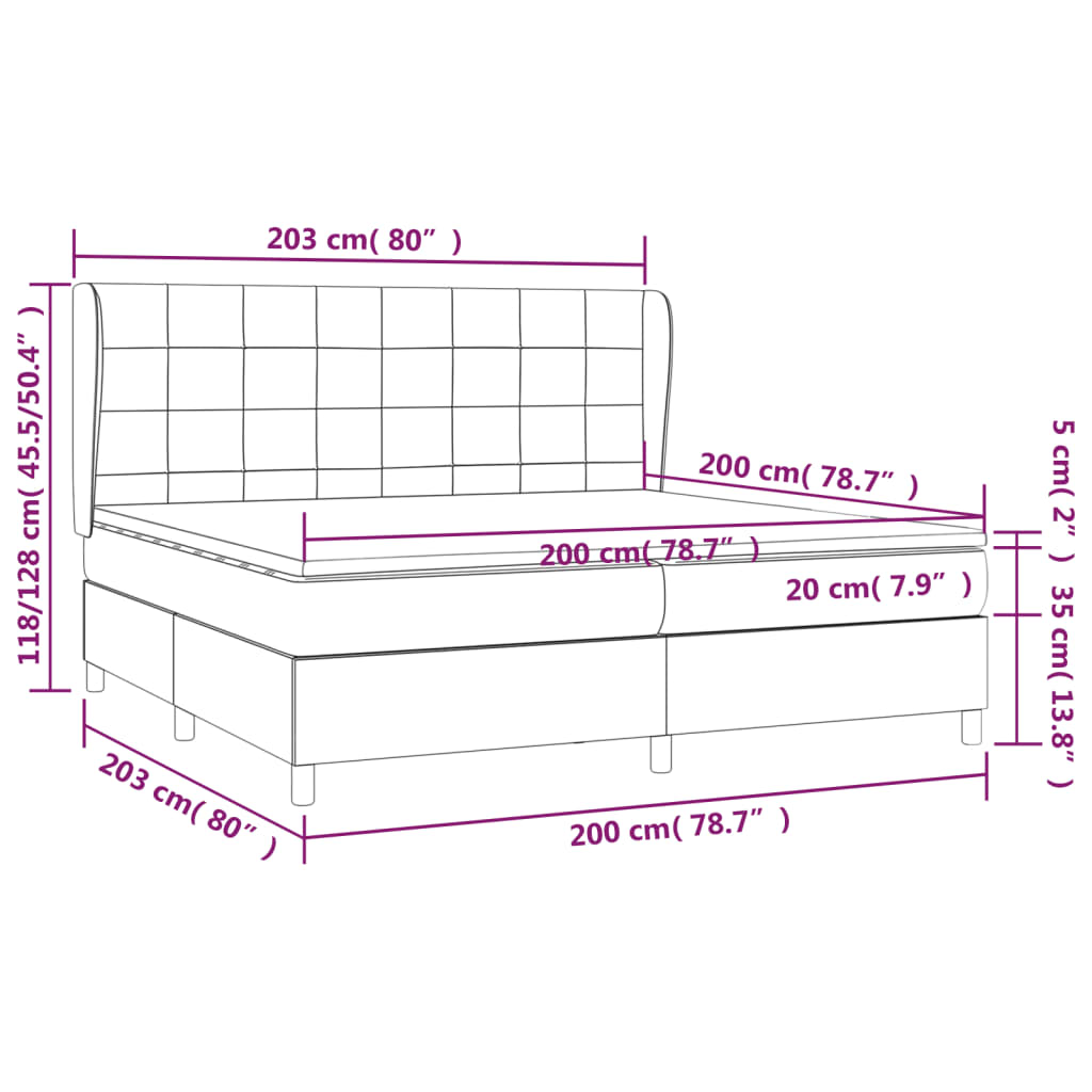 vidaXL Κρεβάτι Boxspring με Στρώμα Κρεμ 200x200 εκ. Υφασμάτινο
