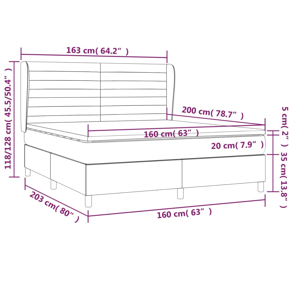 vidaXL Κρεβάτι Boxspring με Στρώμα Μπλε 160x200 εκ. Υφασμάτινο