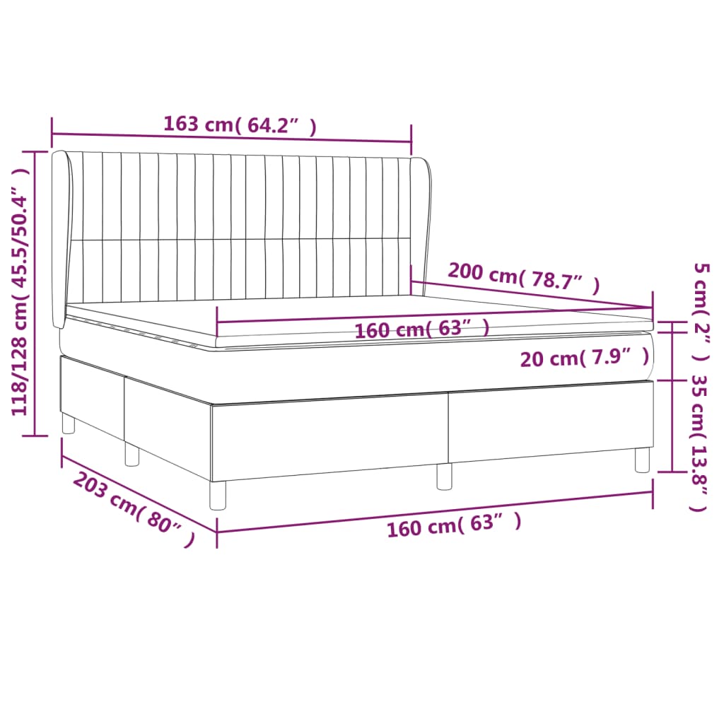 vidaXL Κρεβάτι Boxspring με Στρώμα Αν. Πράσινο 160x200εκ Υφασμάτινο