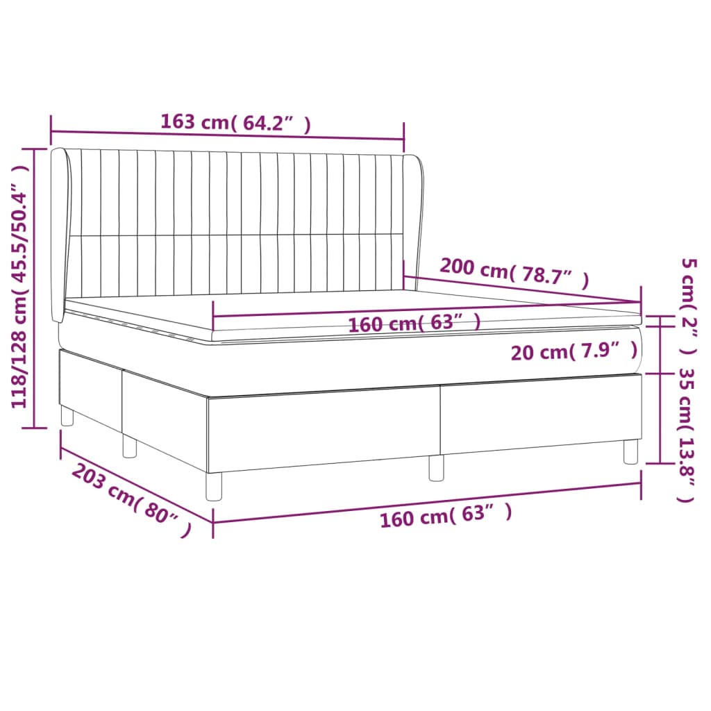 vidaXL Κρεβάτι Boxspring με Στρώμα Μαύρο 160x200 εκ. Υφασμάτινο