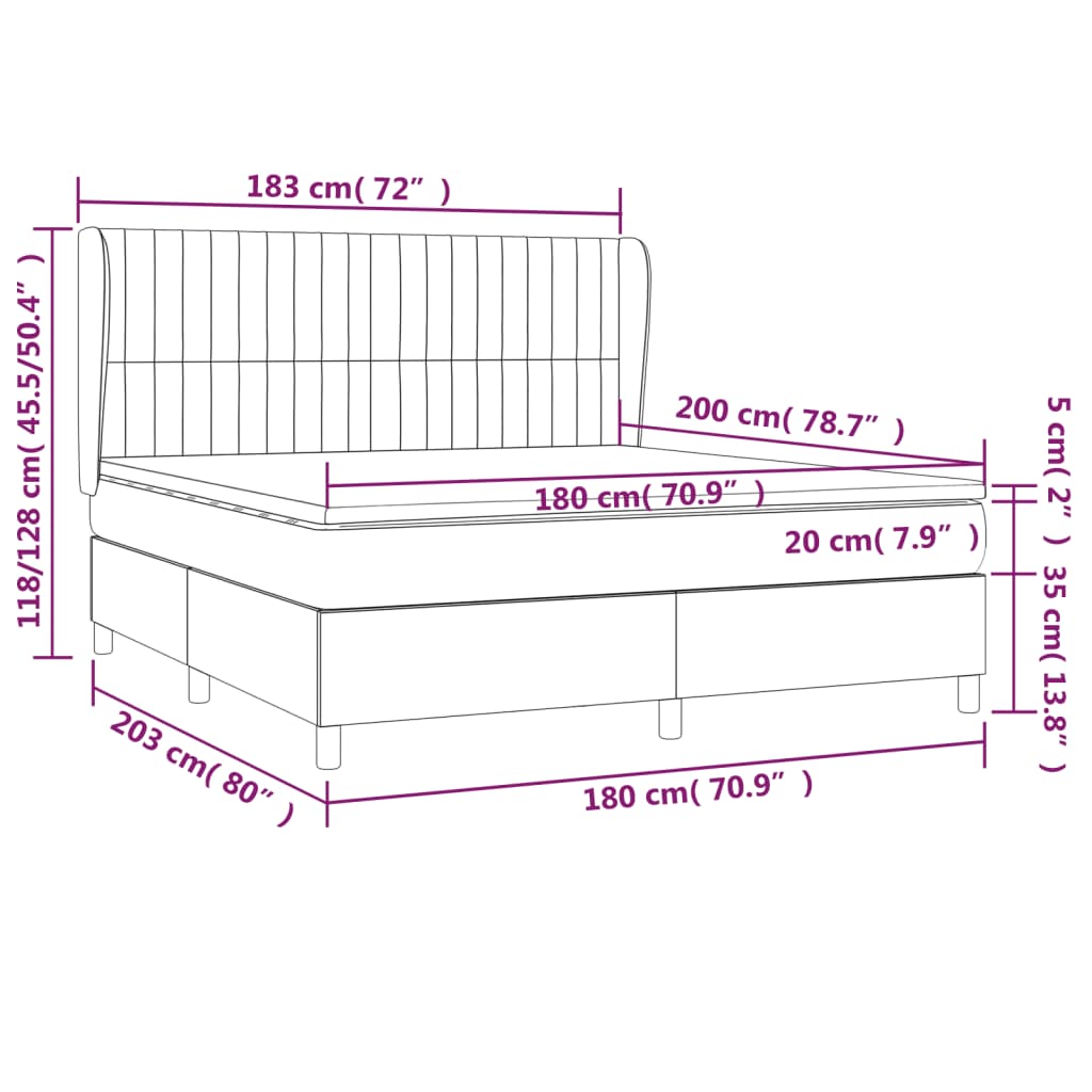 vidaXL Κρεβάτι Boxspring με Στρώμα Μπλε 180x200 εκ. Υφασμάτινο