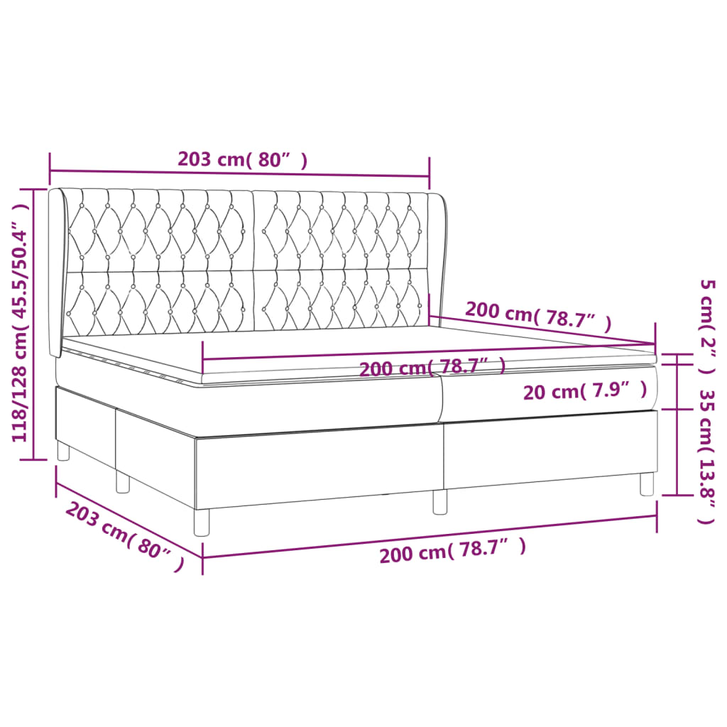 vidaXL Κρεβάτι Boxspring με Στρώμα Σκούρο Γκρι 200x200 εκ. Υφασμάτινο