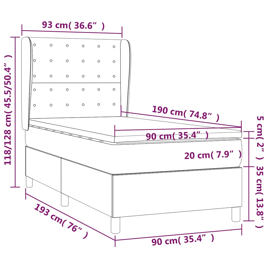vidaXL Κρεβάτι Boxspring με Στρώμα Κρεμ 90x190 εκ.Υφασμάτινο