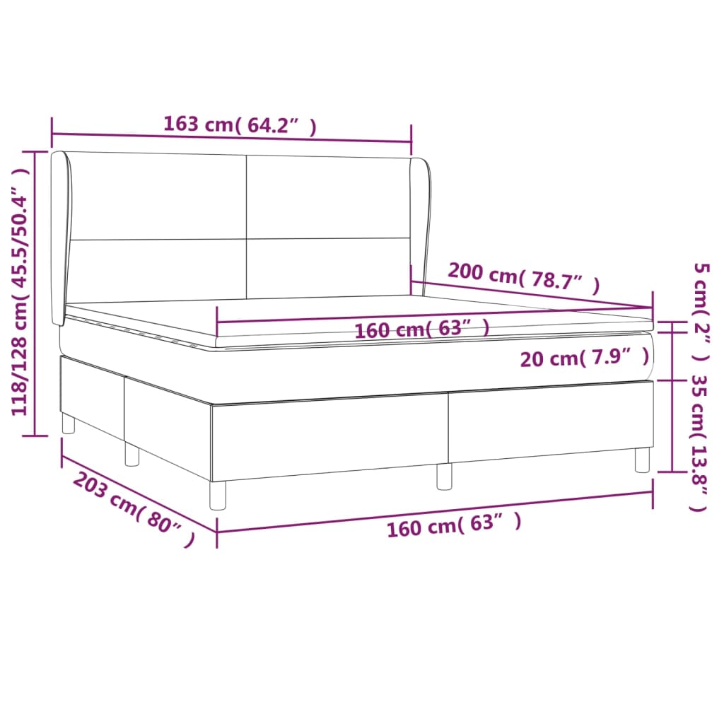 vidaXL Κρεβάτι Boxspring με Στρώμα Μαύρο 160x200εκ.από Συνθετικό Δέρμα
