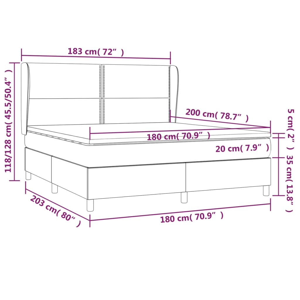 vidaXL Κρεβάτι Boxspring με Στρώμα Μαύρο 180x200εκ.από Συνθετικό Δέρμα