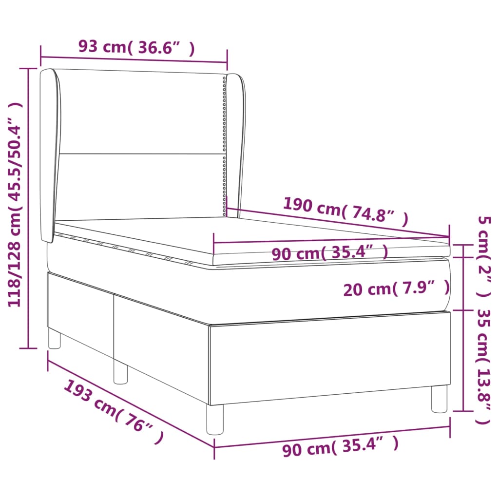 vidaXL Κρεβάτι Boxspring με Στρώμα Ροζ 90x190 εκ. Βελούδινο