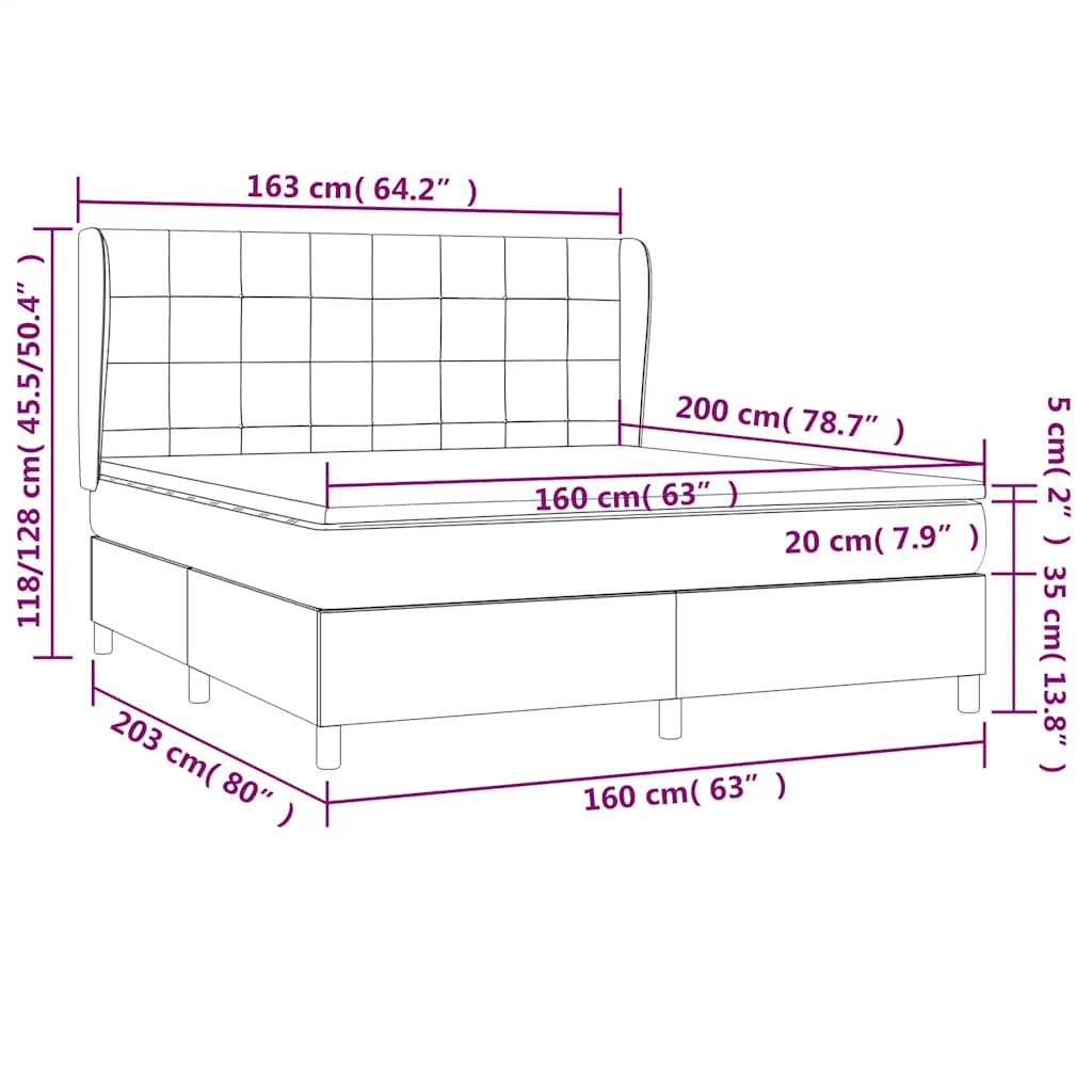 vidaXL Κρεβάτι Boxspring με Στρώμα Σκούρο Μπλε 160x200 εκ. Βελούδινο