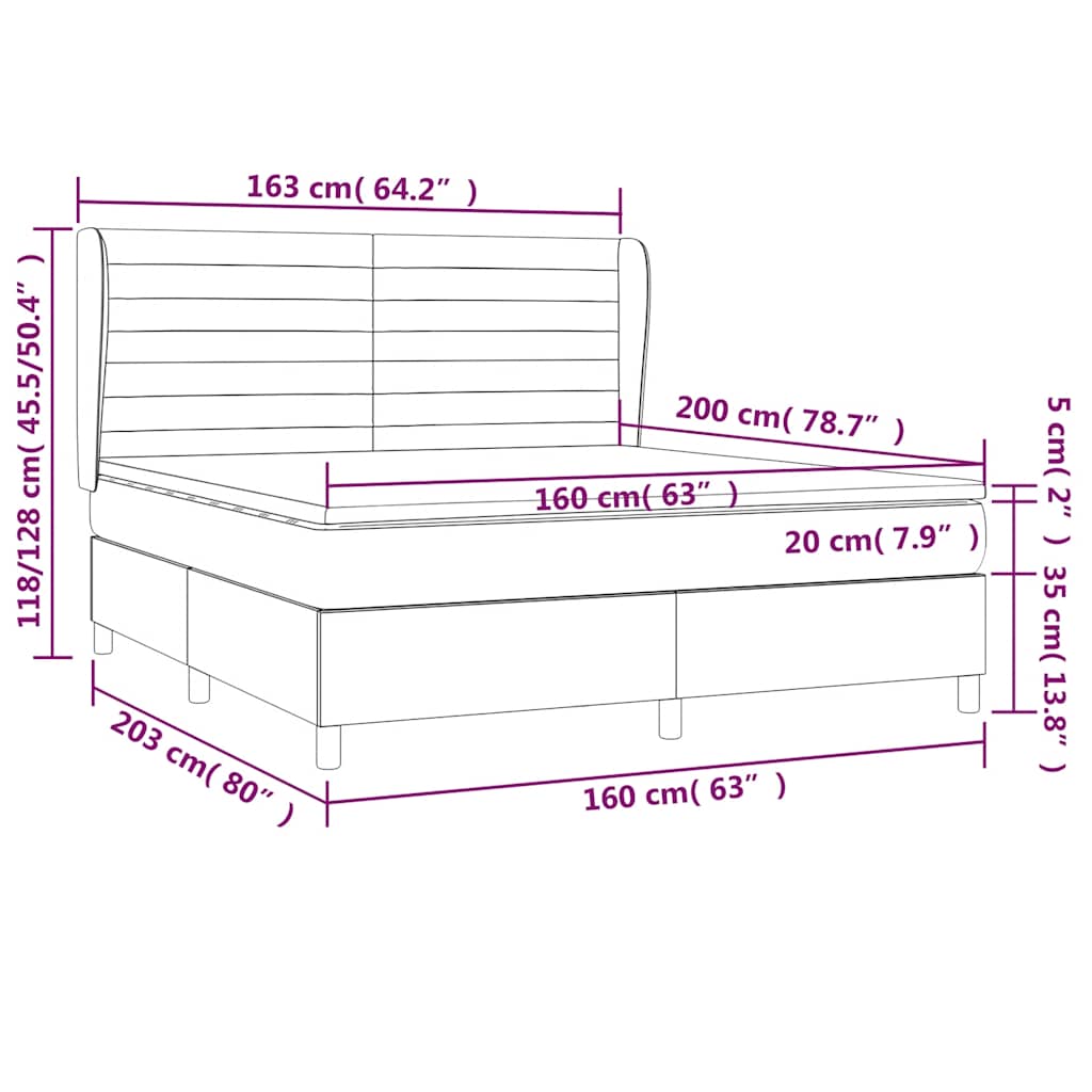 vidaXL Κρεβάτι Boxspring με Στρώμα Σκούρο Μπλε 160x200 εκ. Βελούδινο