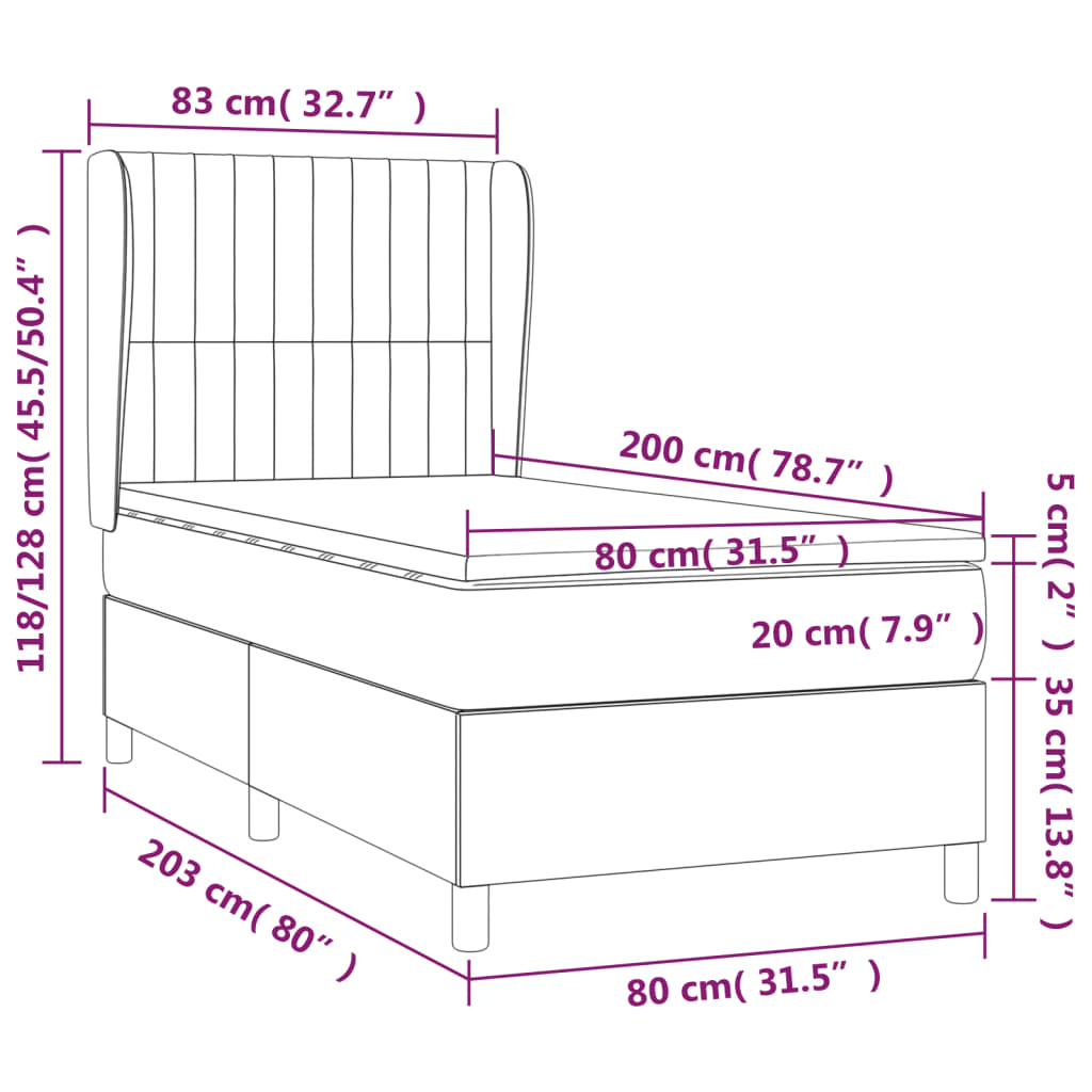 vidaXL Κρεβάτι Boxspring με Στρώμα Σκούρο Πράσινο 80x200 εκ. Βελούδινο