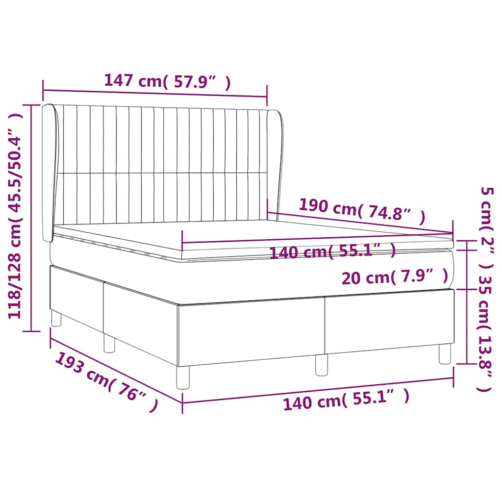 vidaXL Κρεβάτι Boxspring με Στρώμα Σκούρο Μπλε 140x190 εκ. Βελούδινο