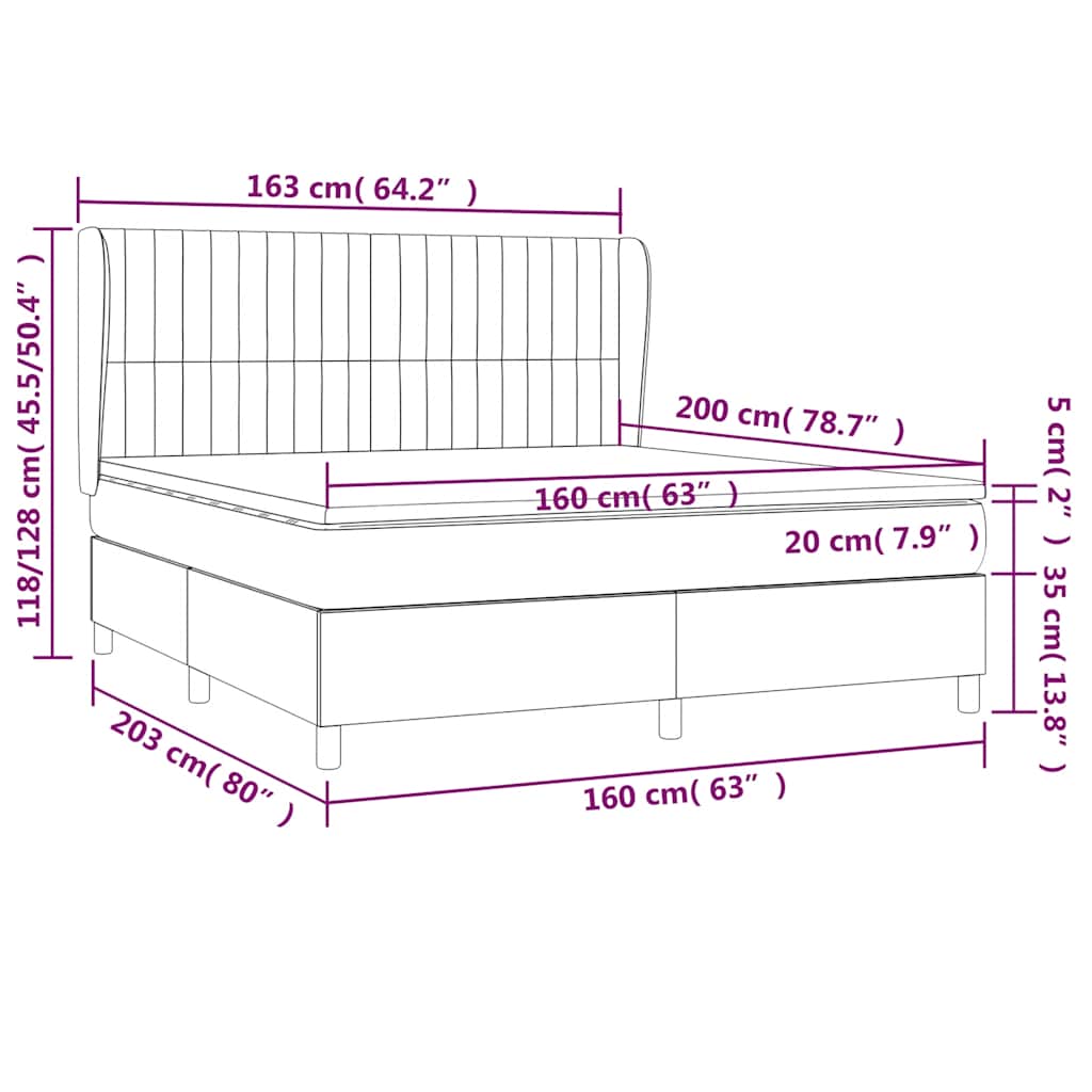 vidaXL Κρεβάτι Boxspring με Στρώμα Σκούρο Μπλε 160x200 εκ. Βελούδινο