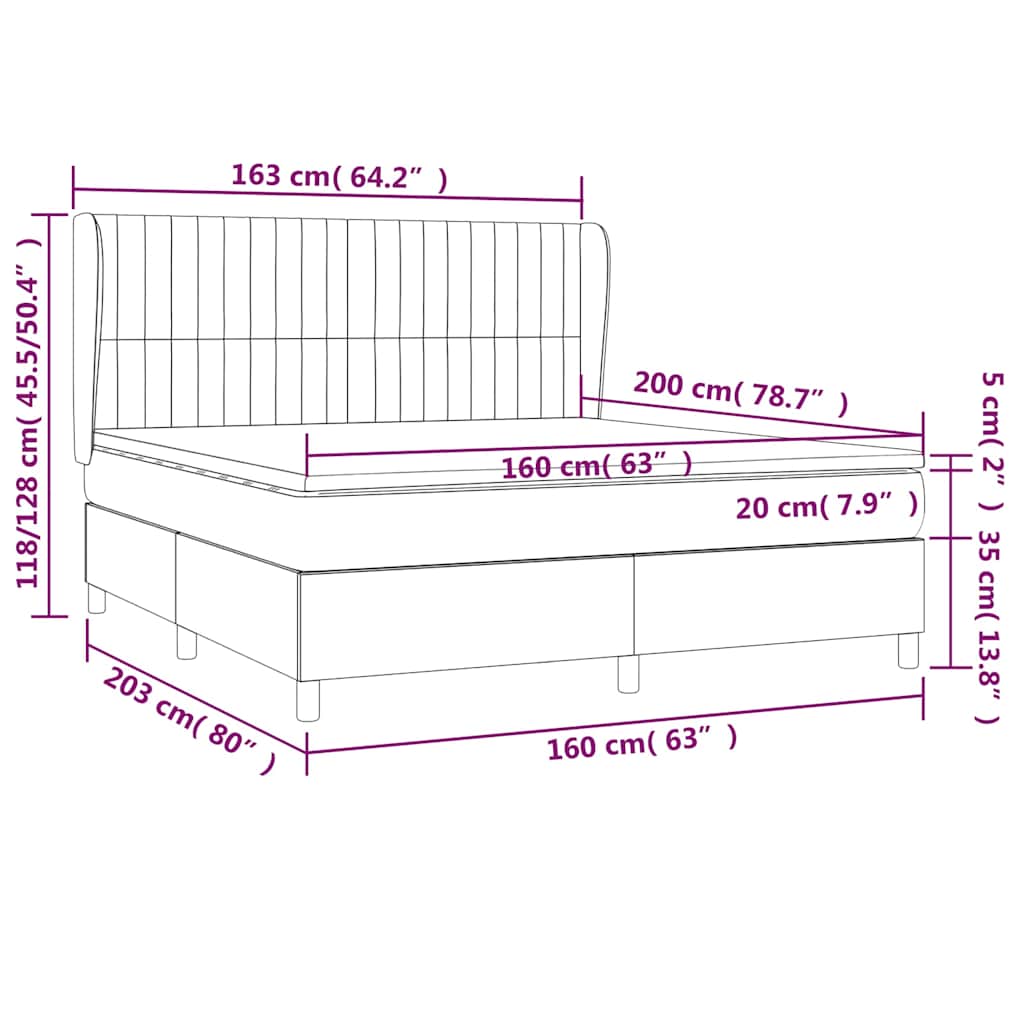 vidaXL Κρεβάτι Boxspring με Στρώμα Ροζ 160x200 εκ. Βελούδινο
