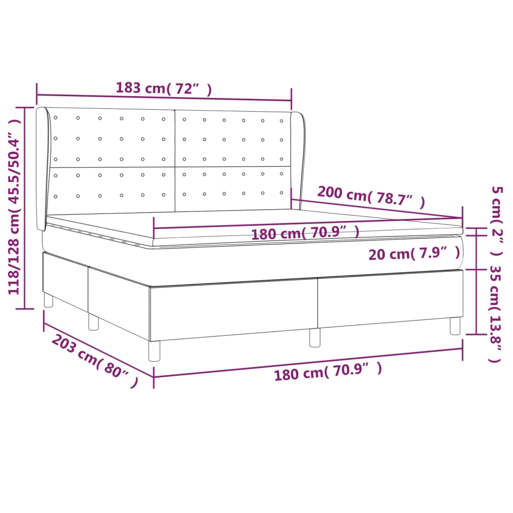 vidaXL Κρεβάτι Boxspring με Στρώμα Σκούρο Γκρι 180x200 εκ. Βελούδινο