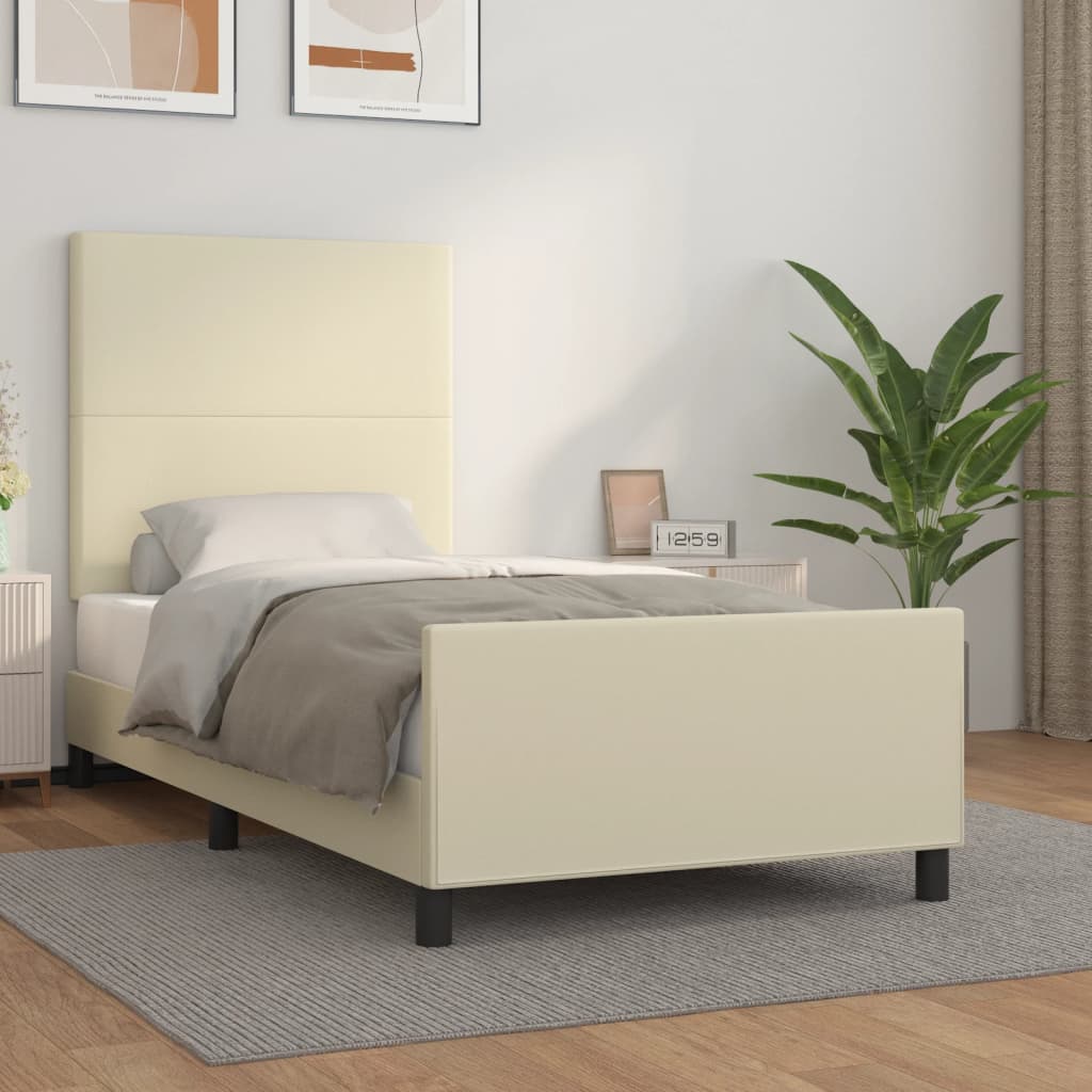 vidaXL Πλαίσιο Κρεβατιού με Κεφαλάρι Κρεμ 90x200 εκ. Συνθετικό Δέρμα