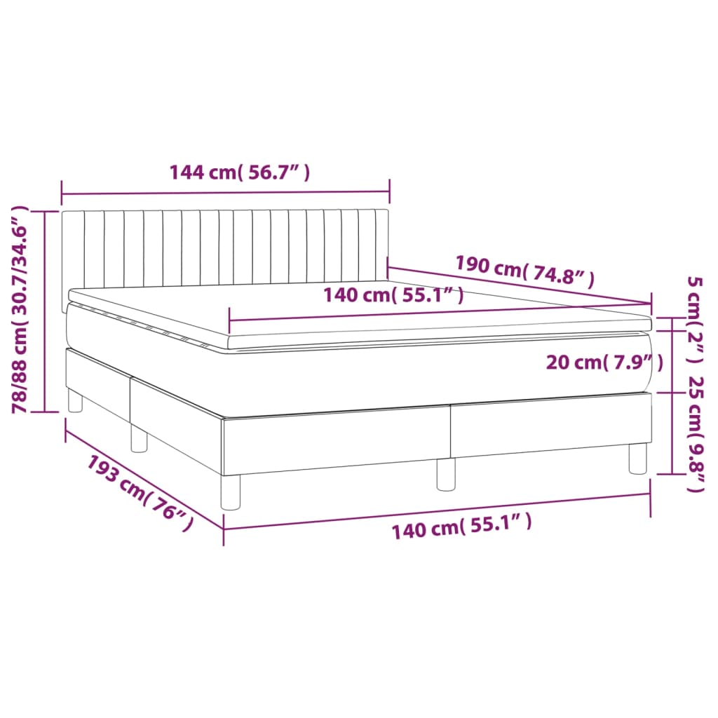 vidaXL Κρεβάτι Boxspring με Στρώμα Ανοιχτό Γκρι 140x190 εκ. Υφασμάτινο