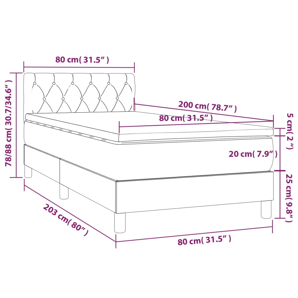 vidaXL Κρεβάτι Boxspring με Στρώμα Μαύρο 80 x 200 εκ. Υφασμάτινο