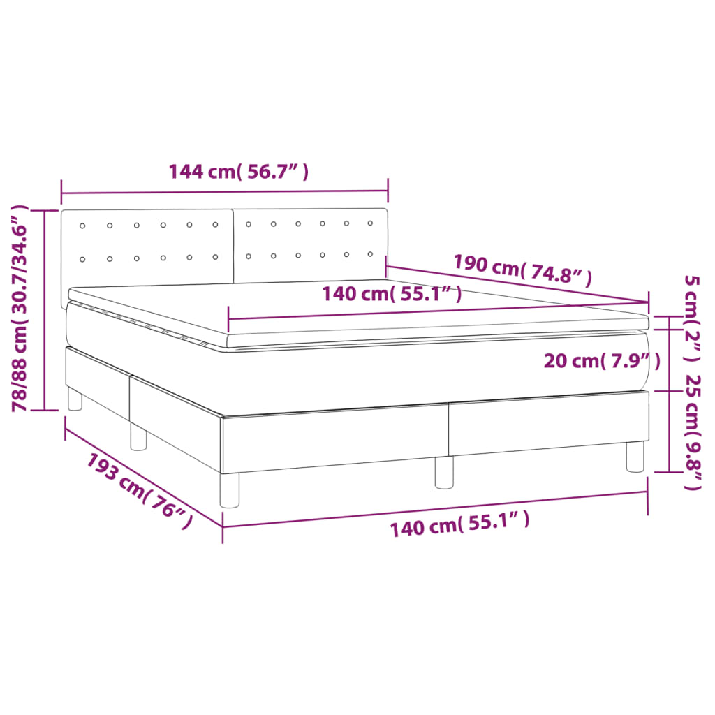 vidaXL Κρεβάτι Boxspring με Στρώμα Ανοιχτό Γκρι 140x190 εκ. Υφασμάτινο