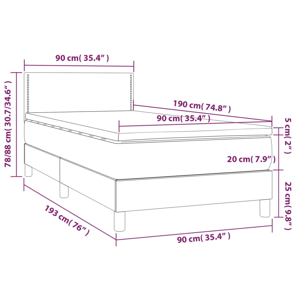 vidaXL Κρεβάτι Boxspring με Στρώμα Taupe 90x190 εκ.Υφασμάτινο