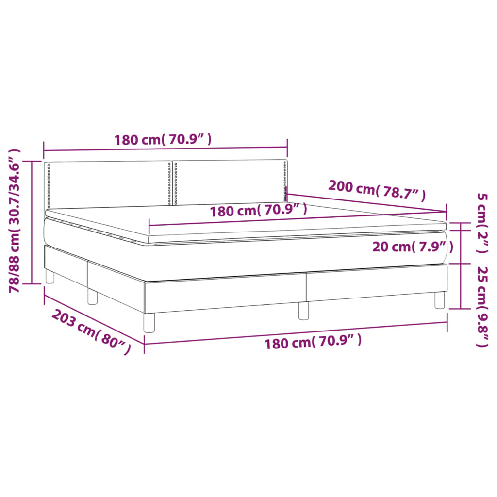 vidaXL Κρεβάτι Boxspring με Στρώμα Taupe 180x200 εκ. Υφασμάτινο