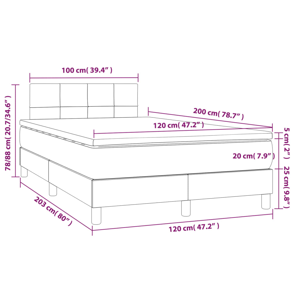 vidaXL Κρεβάτι Boxspring με Στρώμα Μαύρο 120x200 εκ. Υφασμάτινο