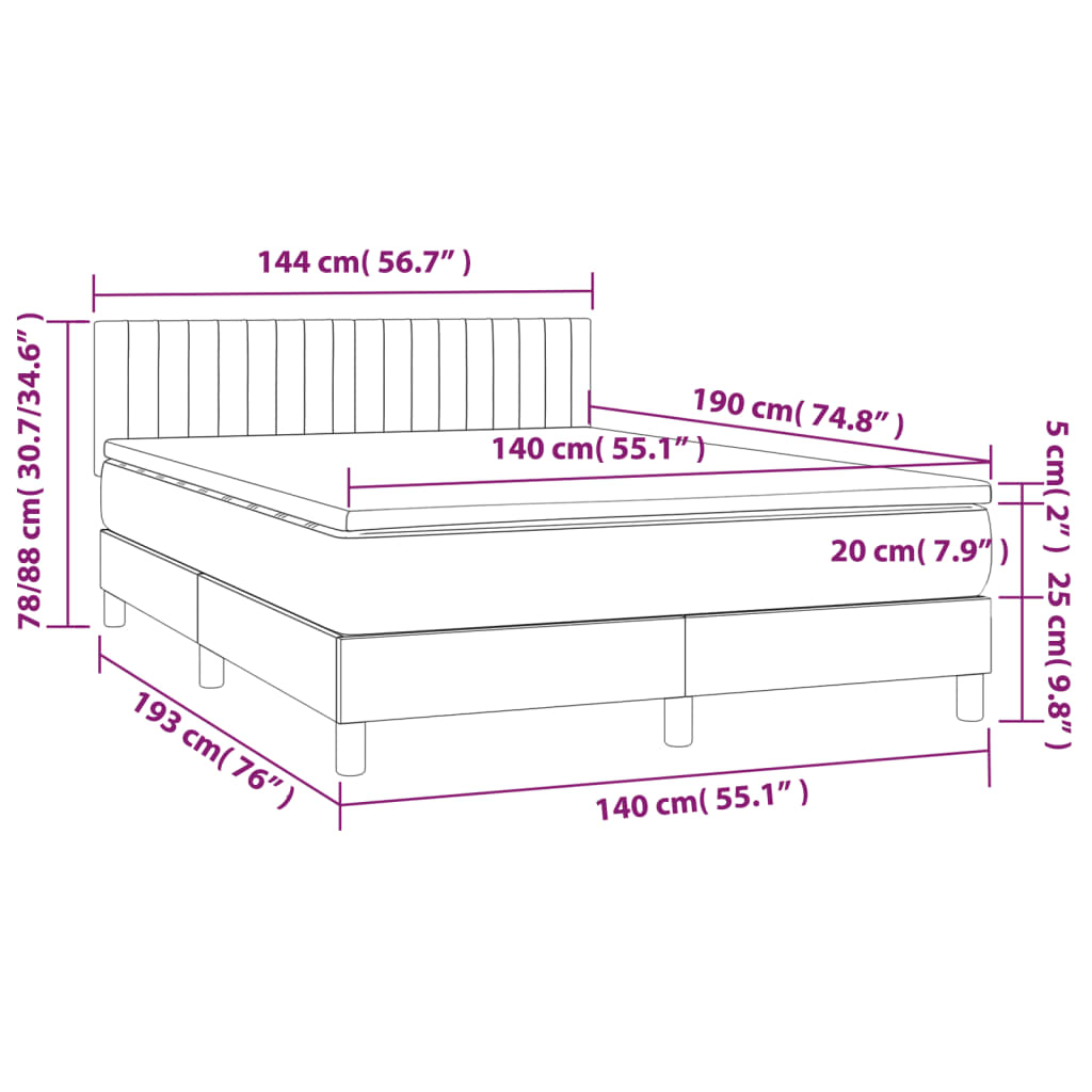 vidaXL Κρεβάτι Boxspring με Στρώμα Σκούρο Γκρι 140x190 εκ. Υφασμάτινο