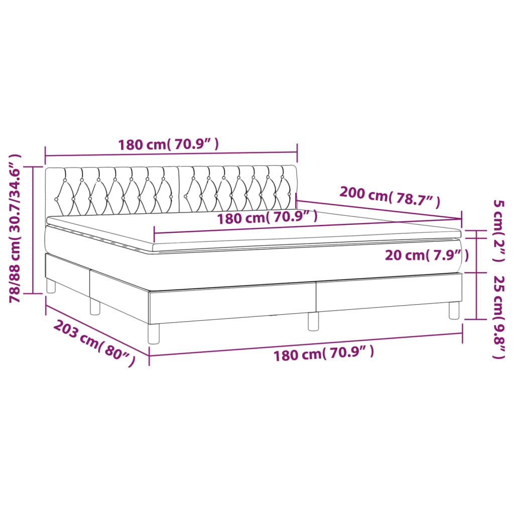 vidaXL Κρεβάτι Boxspring με Στρώμα Μαύρο 180x200 εκ. Υφασμάτινο
