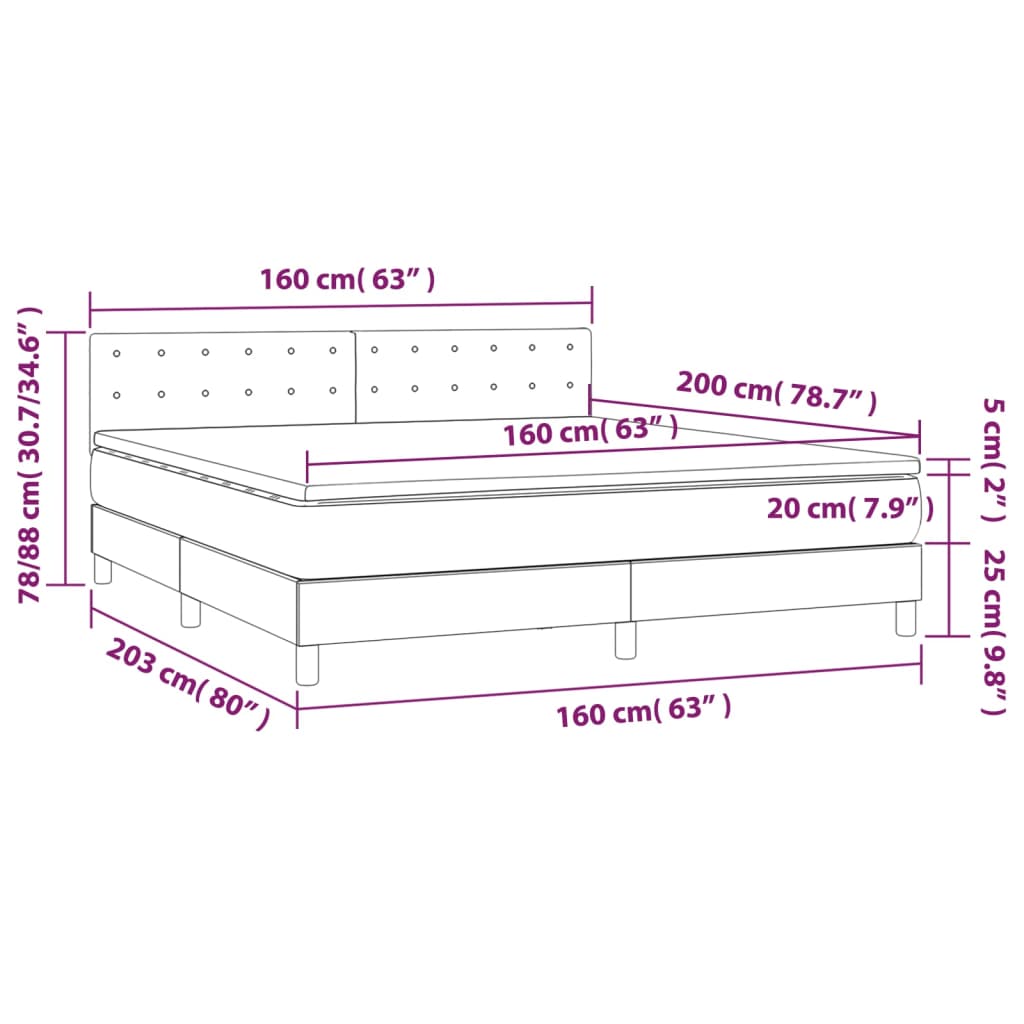 vidaXL Κρεβάτι Boxspring με Στρώμα Σκούρο Γκρι 160x200 εκ Υφασμάτινο
