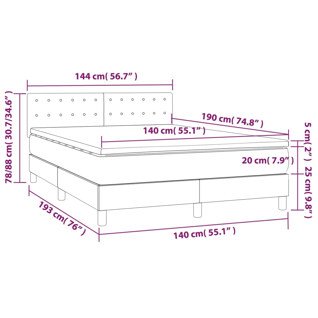 vidaXL Κρεβάτι Boxspring με Στρώμα Μαύρο 140x190εκ.από Συνθετικό Δέρμα
