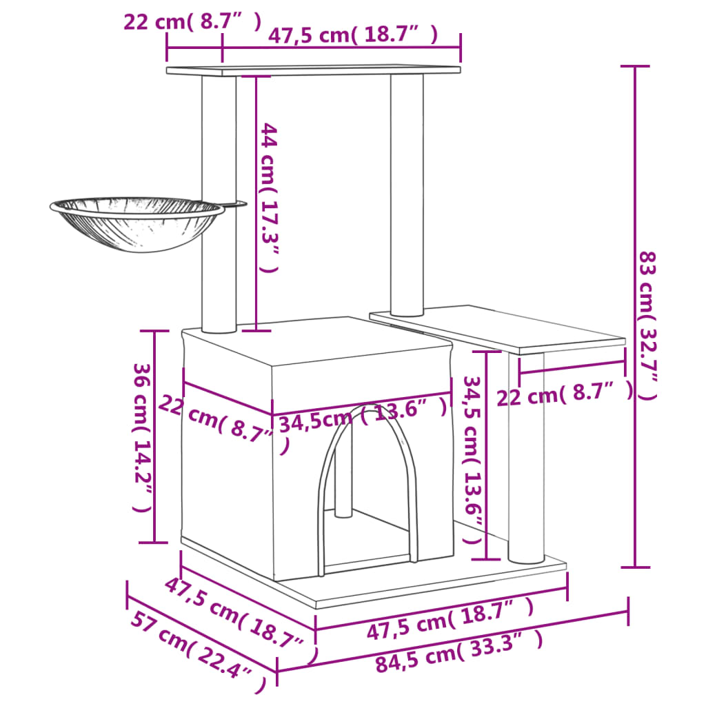 vidaXL Γατόδεντρο Aνοιχτό Γκρι 83 εκ. με Στύλους Ξυσίματος από Σιζάλ