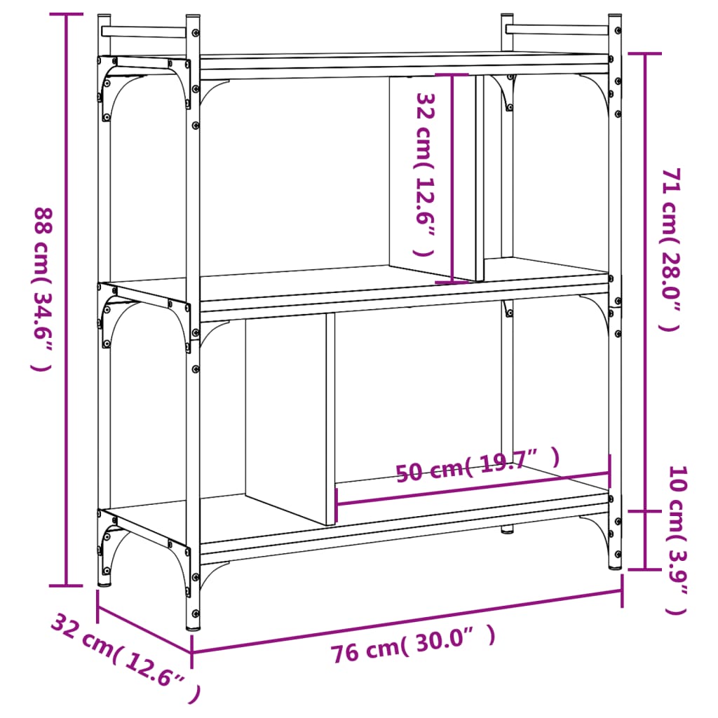 vidaXL Βιβλιοθήκη 3 Επιπέδων Γκρι Sonoma 76 x 32 x 88 εκ. Επεξ. Ξύλο